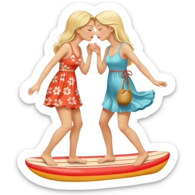 two beautiful blonde women kissing barefoot sticker