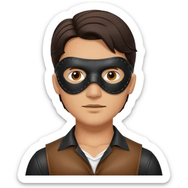 brunette man with leather eye mask and leather halter neck blouse sticker