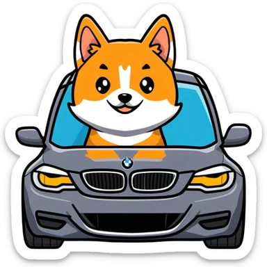 shiba inu sitting inside a BMW car sticker