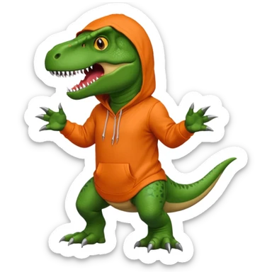 Trex in an orange hoodie sticker