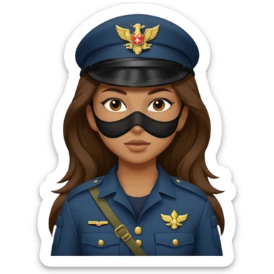 girl soldier with masks and long brown hair sticker