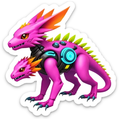 Tropical lush warm-colored modern colorful neon-colored cyber-Fakémon-Digimon-Trico-creature sticker