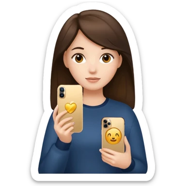 brunette girl holding iphone 16 pro max gold  sticker