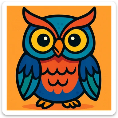 an owl, vibrant cartoon style sticker