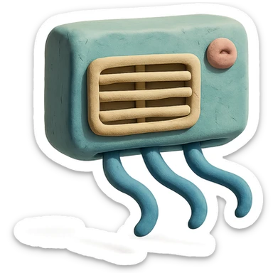 playful air conditioning unit with cool air waves in claymation style with pastel colors sticker