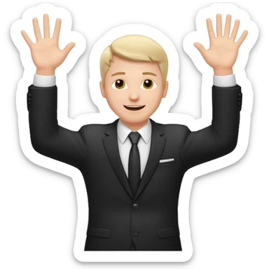 white man in formal suit throws up his hands sticker