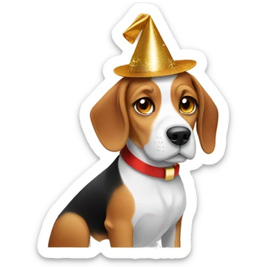 Beagle dog wearing a New Year's hat. sticker