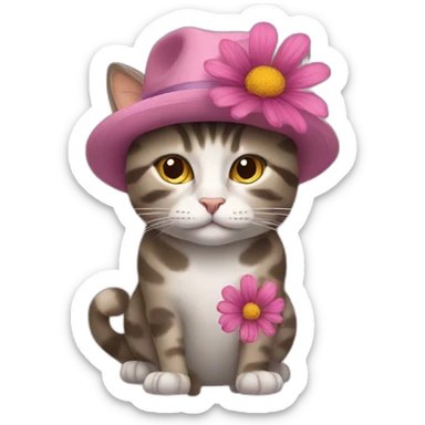 Cat with hat like flower sticker
