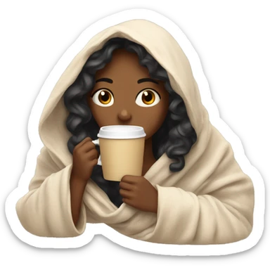 girl inside a blanket sipping coffee eyes closed sticker