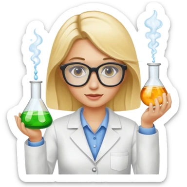 Eine hellblonde Chemikerin mit typischem Erlmeyerkolben in der Hand und Laborbrille auf sticker