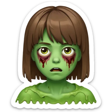 zombie slime youthful face, messy brown hair in fringe haircut, closed mouth, without wrinkles sticker
