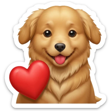A dog holding a heart in its mouth (modelled after a Golden Retriever) sticker