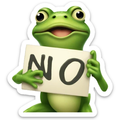 frog holding sign saying no sticker