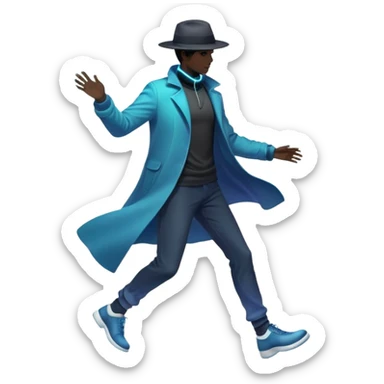 Male silhouette with flowing energy aura around it and small style elements like hat, jacket and shoes orbiting around, ethereal masculine style inspiration sticker