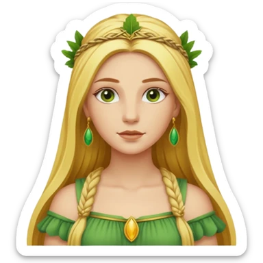Ceres, Harvest Goddess from Rome Mythology with long golden blonde hair, green and yellow outfit, sticker