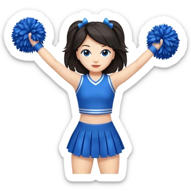 give me a full-length cheerleader with dark hair and blue pom poms sticker
