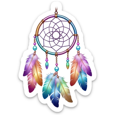 Iridescent pastel rainbow colorful transparent bright light luminescent dream-catcher hanging from an iridescent chain sticker