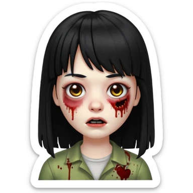 A zombie girl in Apple Memoji format with long, straight black hair and bangs. sticker