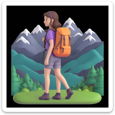 girl back packing mountains in background, close up pose sticker