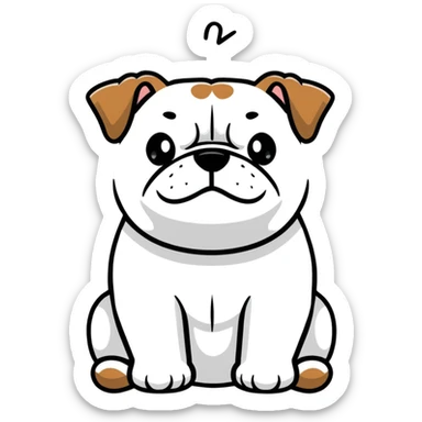 super cute bulldog sitting, front facing sticker