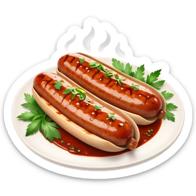Cinematic spicy chipotle sausage, glistening with smoky, tangy sauce, charred and grilled to perfection, sliced open to reveal juicy filling, served with fresh herbs, rich and flavorful, detailed and appetizing. sticker