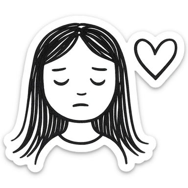 pale girl with long black hair and a black heart sticker