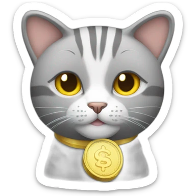 a gray beehive cat with money sticker
