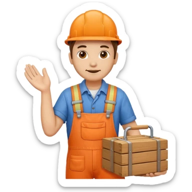 railway engineer, orange overalls carrying a box sticker