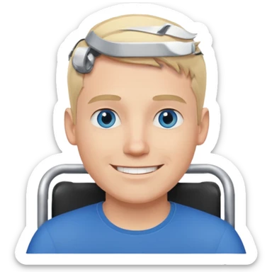 White man in wheelchair with short blond hair and blue eyes sticker