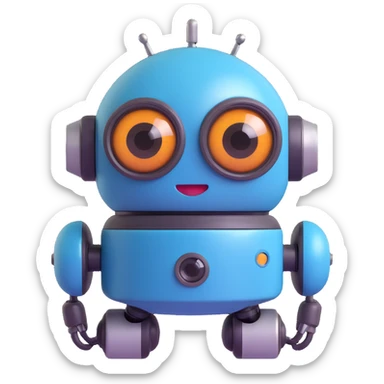 Friendly robot with big expressive eyes — round head, glossy finish, slightly clumsy but charming, cute (think Wall-E meets Baymax). sticker