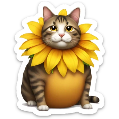 fat cat in a sunflower costume sticker