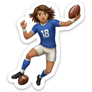 Long Haired Football Players, Male player with long hair kicking ball sticker