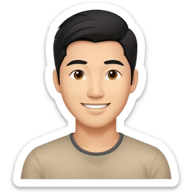 a 30 years old handsome asia man that confidence about himself, warm smile, black hair sticker