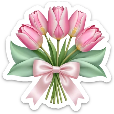 Pastel pink tulip bouquet with bow sticker