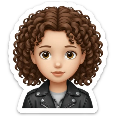 girl kid curly brown hair wear leather jacket sticker