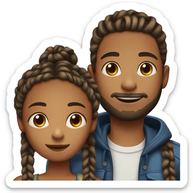 A girl with box braids and a boy with a short beard hugging sticker