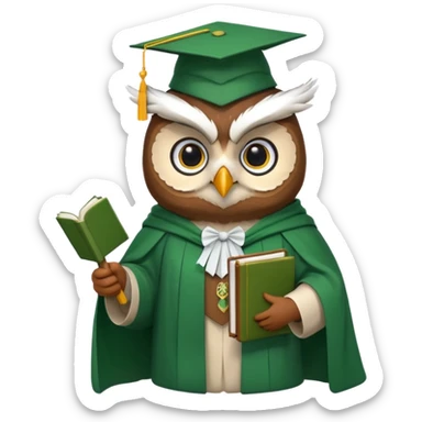 owl professor in green cloak graduation sticker