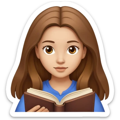 A girl with light skin, lang brown hair, brown eyes, that is reading a book (the book is in their hands) sticker