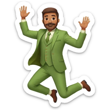 Indian Man wearing green suit with small mustache and huge BEARD Jumping with joy with 2 arms and 2 legs  sticker