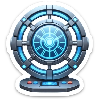 🛠️🔵 Imagine a futuristic lab powered by an arc reactor, glowing with blue light, filled with holographic screens and creative energy. sticker