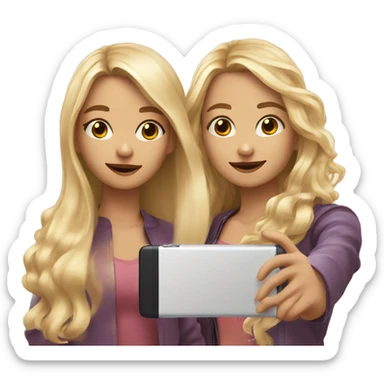 2 Girls one with shoulder Long hair and one with locks both blond doing a Selfie  sticker