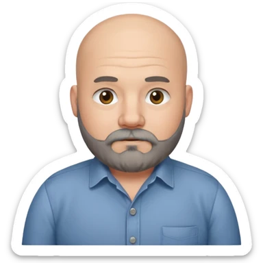 Bald chubby professional man with bushy black and grey beard, wearing a button down shirt sticker