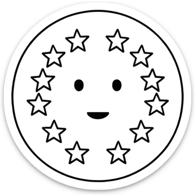 Can u make a emoji with 15 stars in a circle no face no nothin just lines and nothing in the middle and the stars have nothing it in too just lines black and white sticker