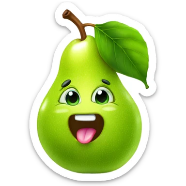 Shiny Green Cute pear with tongue sticker
