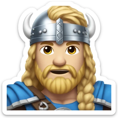 Viking, blue clothes, light blonde hair, silver helmet, blue eyes, muscular sticker