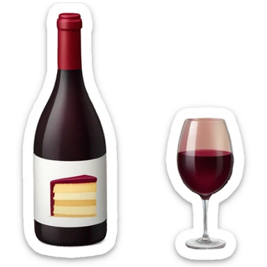 Bottle of red wine with burgundy present box and birthday cake  sticker