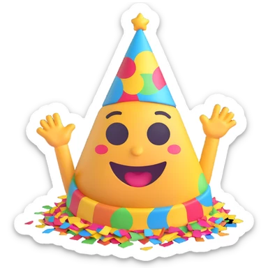 emoji celebrating with party hat, confetti, happy, 3d fluent style sticker