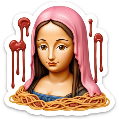 monalisa made of SPAM meat melted pink dripping sauce spaghetti portrait sticker