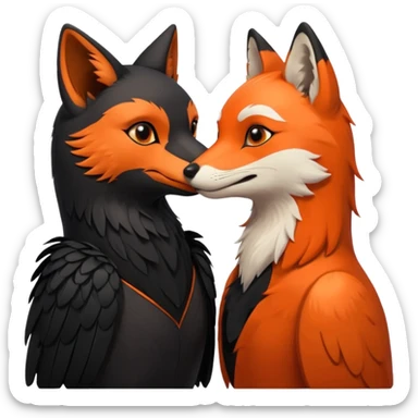 A female crow and a male fox kissing each other. sticker