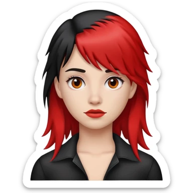 Girl with half red half black mullet sticker